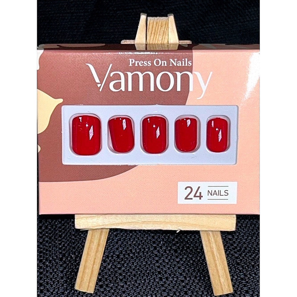 Vamony Cherry Red Press On Nails Short Glossy Nails Bright Red Nails 24pcs